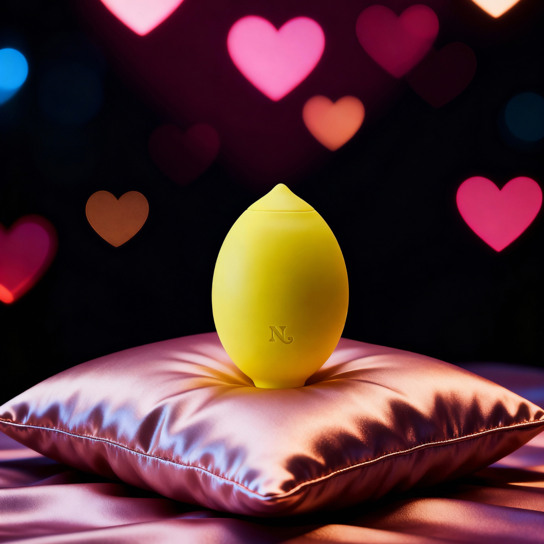 Nancy Lem on satin pillow with romantic heart-shaped bokeh lighting